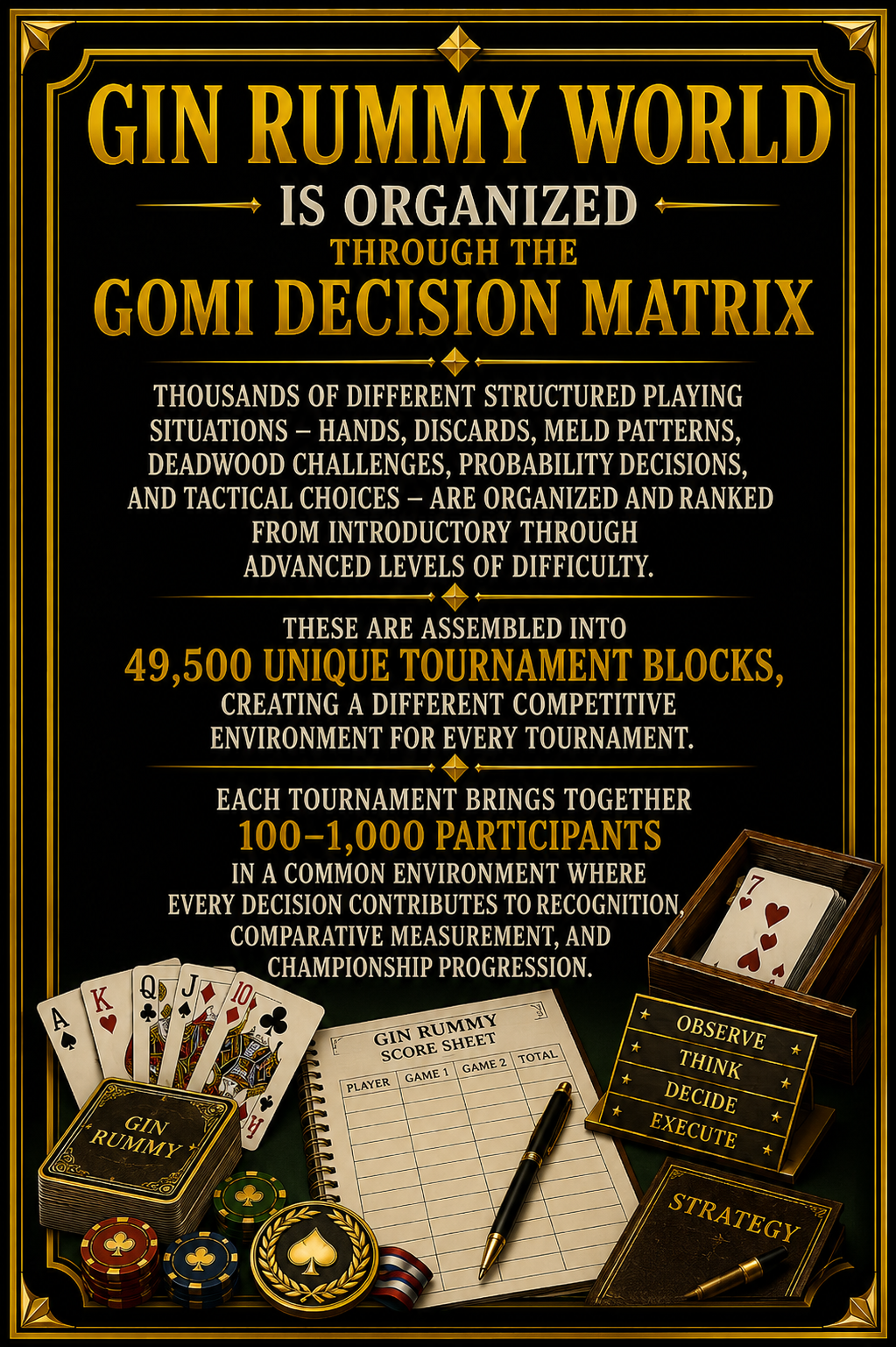 Gin Rummy World Organized Through GOMI Data Matrix