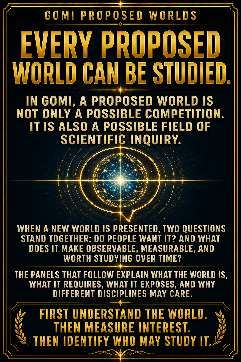 GOMI Proposed Worlds — Every Proposed World Can Be Studied
